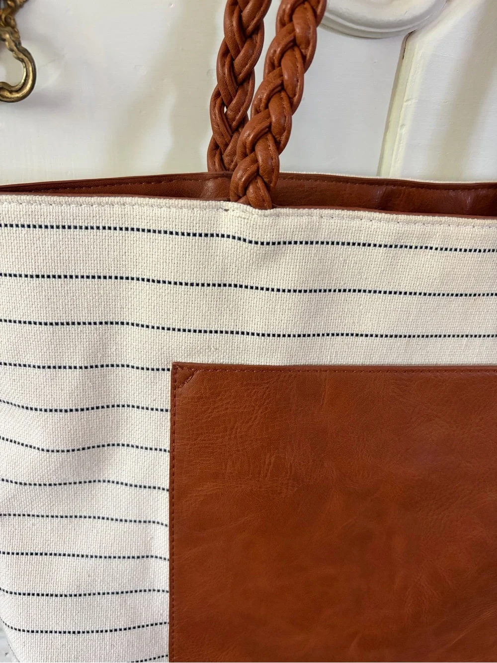 Miztique Canvas and Faux Leather Tote Bag